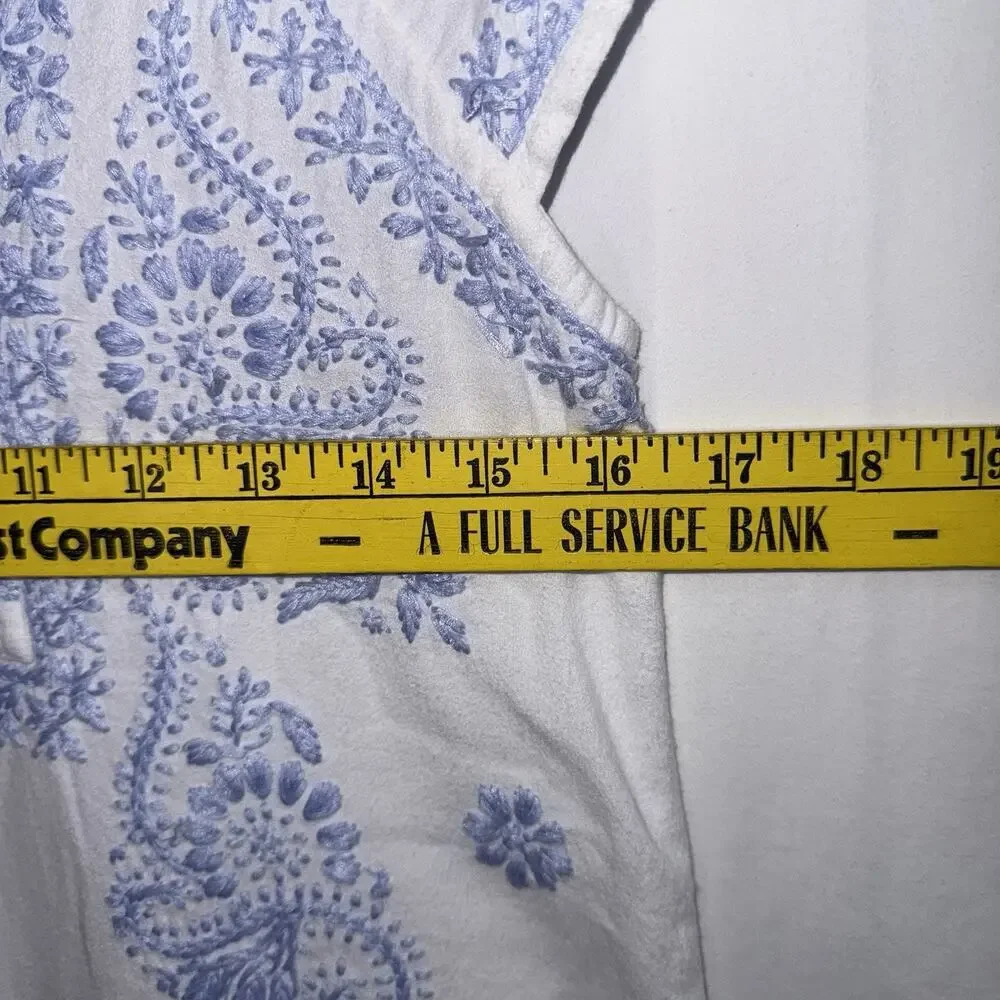 Roller Rabbit Faith Embroidered Dress White Blue Cottagecore Prairie Boho Sz XXS - Picture 7 of 9